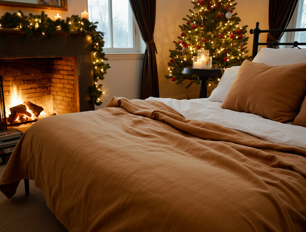 Christmas cinnamon linen coverlet