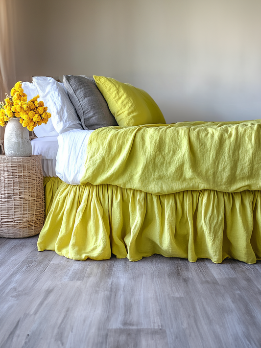 Citron ruffled bed skirt