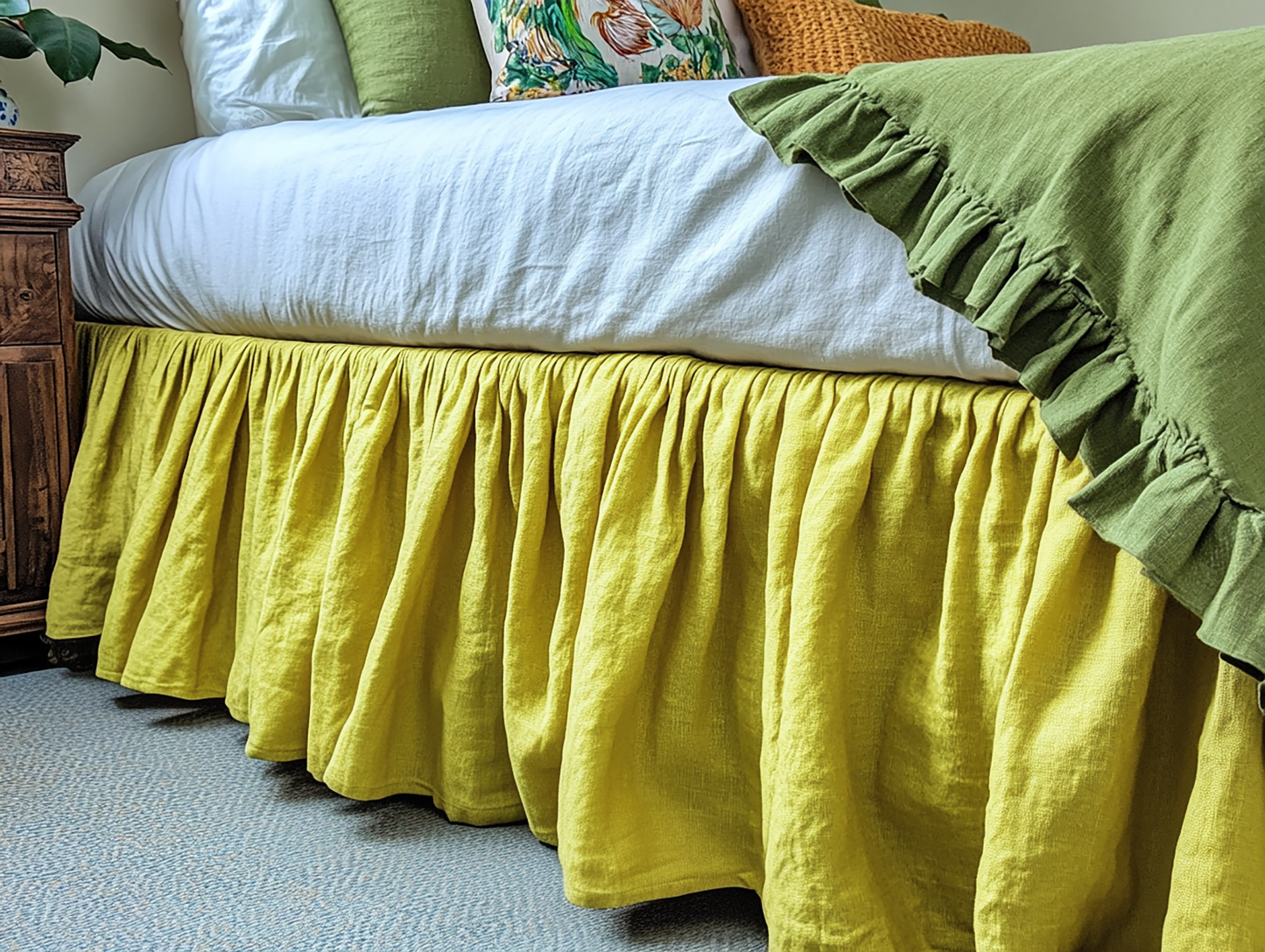 Citron ruffled bed skirt