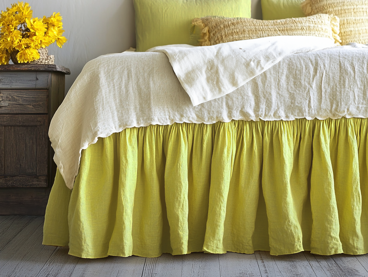 Citron ruffled bed skirt