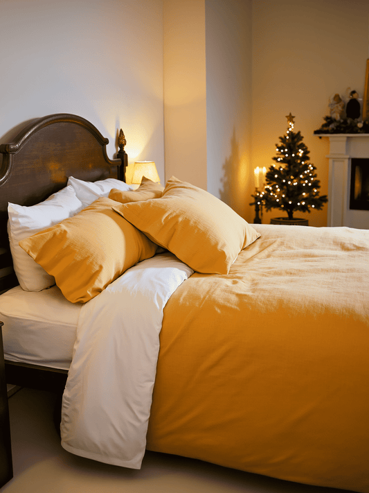 Christmas curry linen coverlet