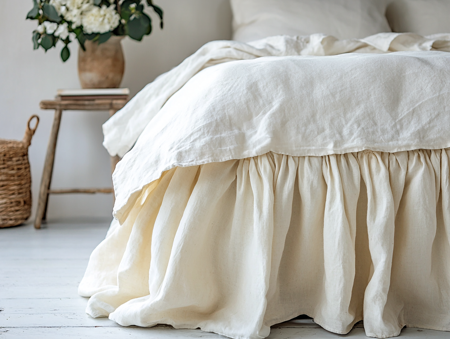 Cream ruffled bed skirt