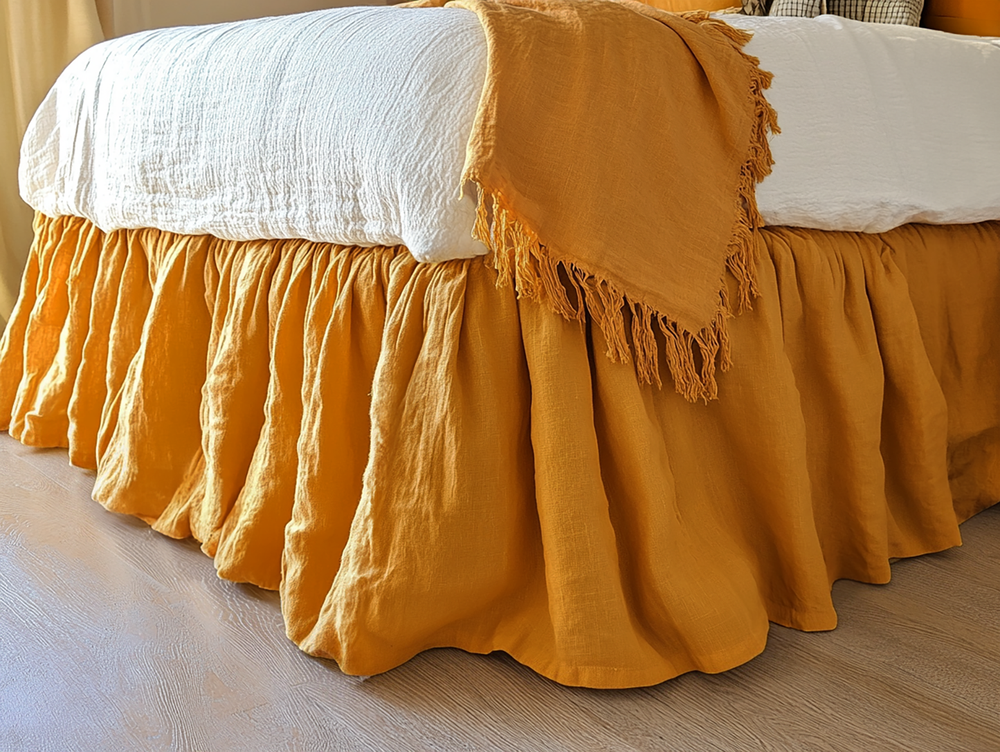 Curry ruffled bed skirt