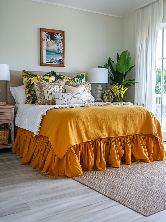 Curry ruffled bed skirt