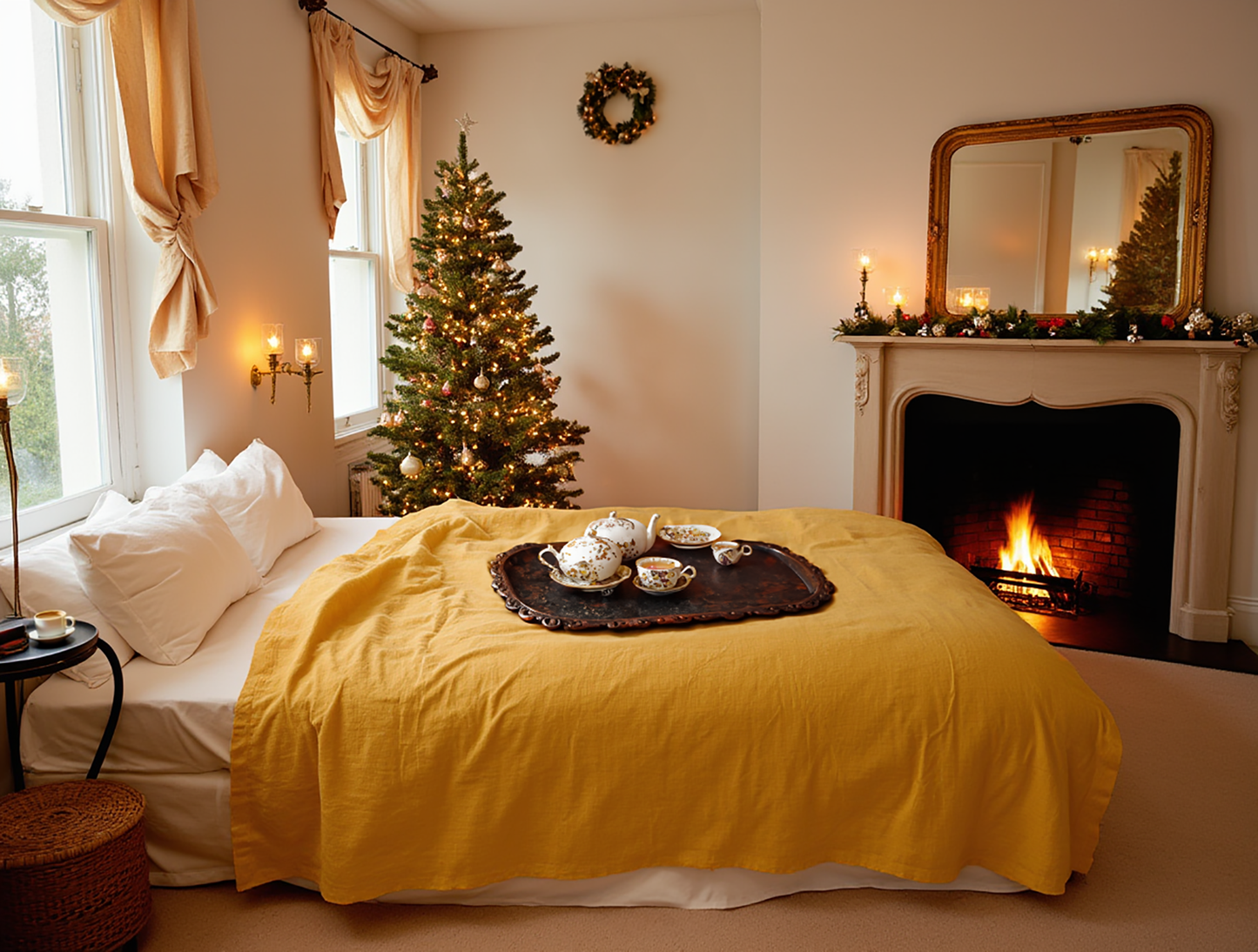 Christmas curry linen coverlet