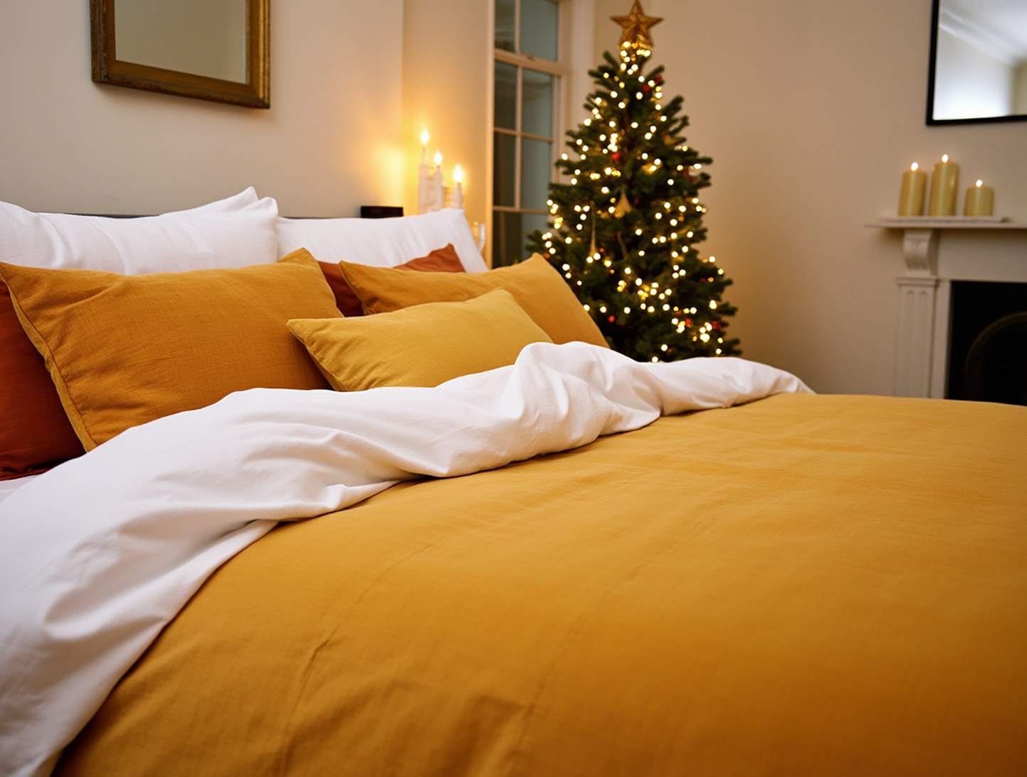 Christmas curry linen coverlet