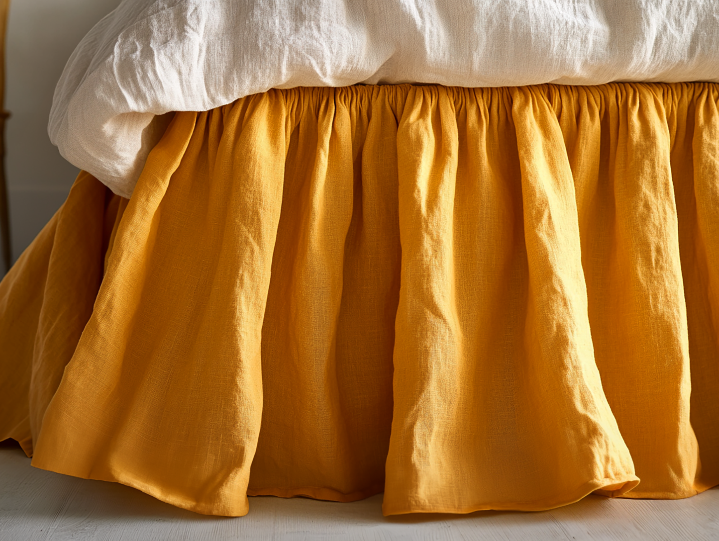 Curry ruffled bed skirt