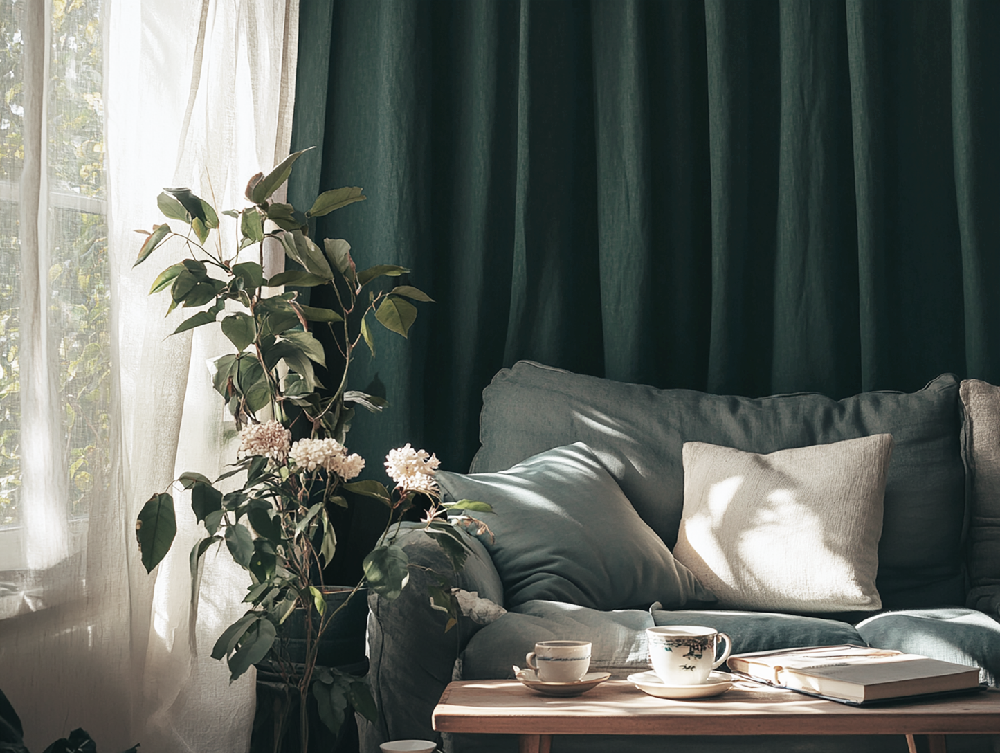 Dark green curtains