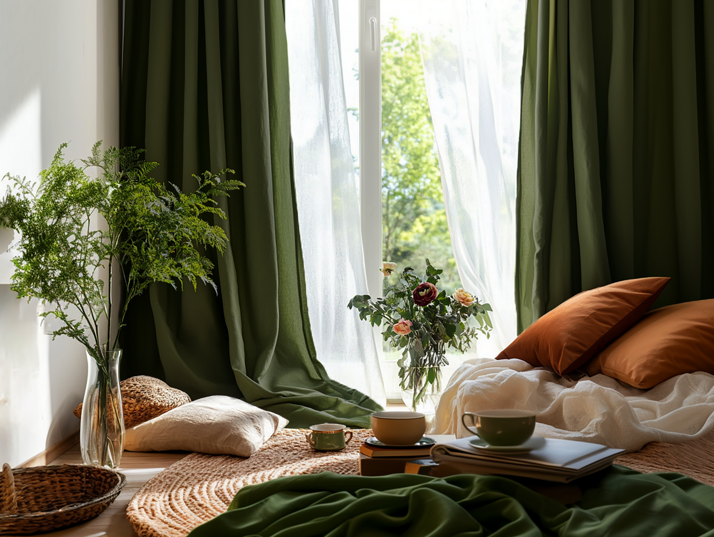 Dark olive curtains