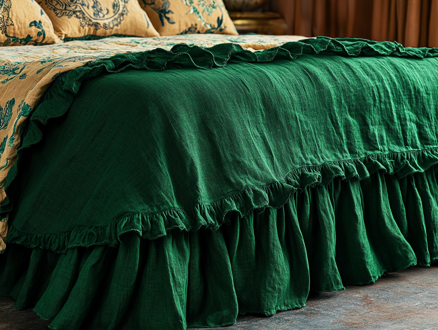 Emerald ruffled bed skirt