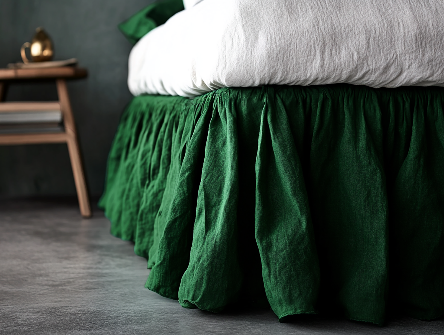 Emerald ruffled bed skirt