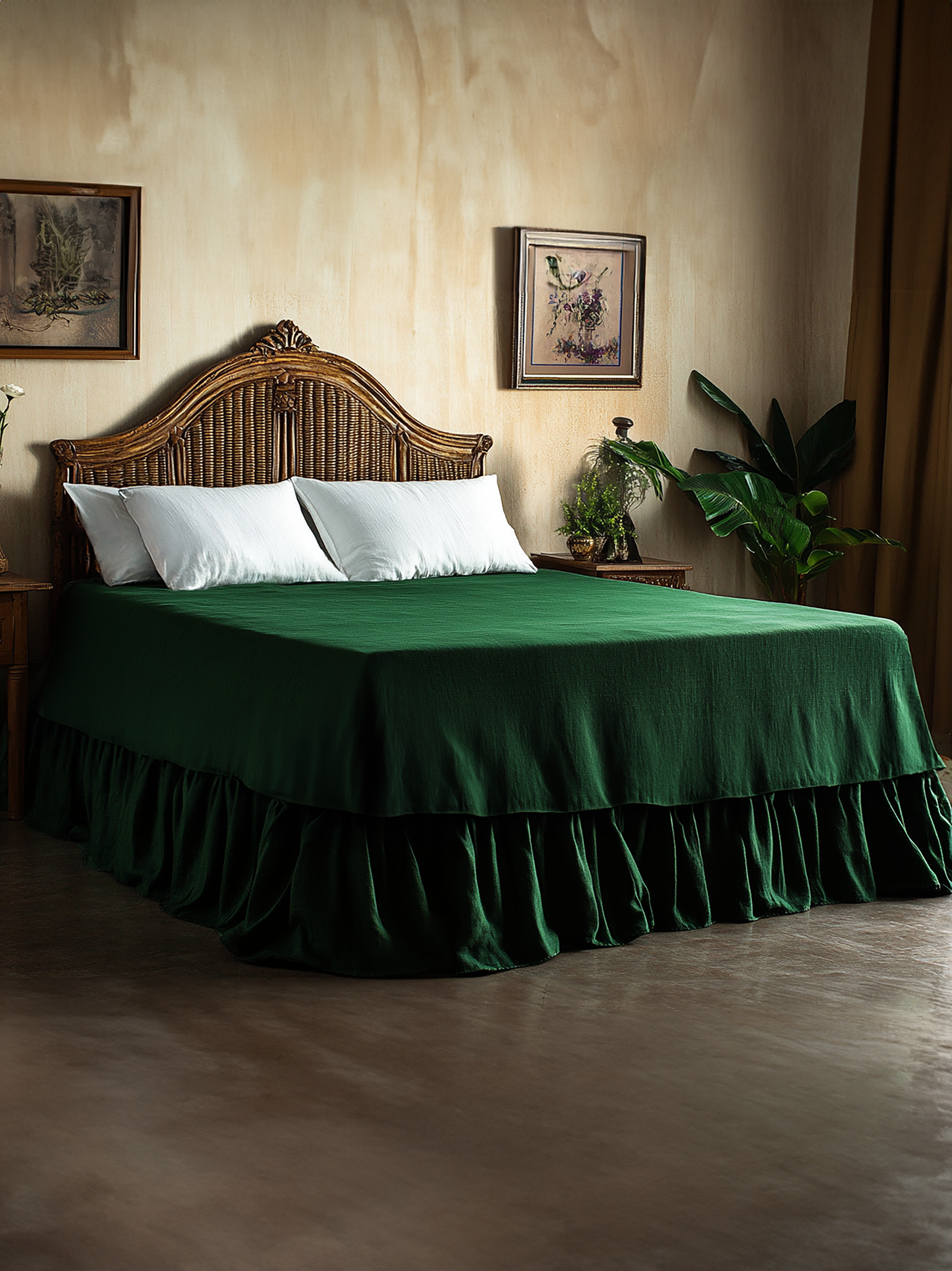 Emerald ruffled bed skirt