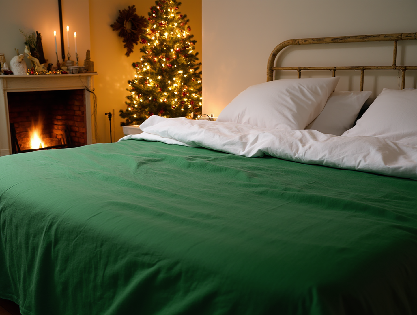 Christmas emerald linen coverlet