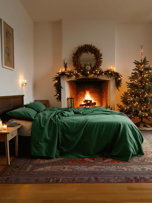 Christmas emerald linen coverlet