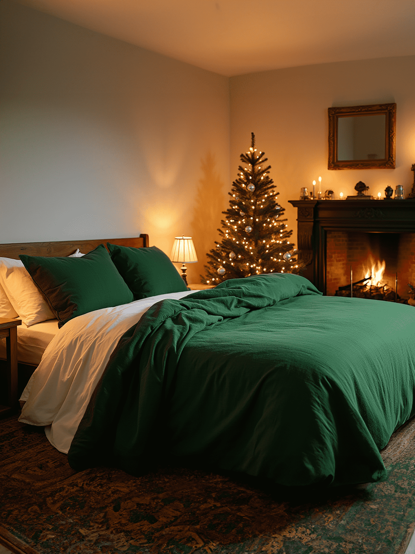 Taie d'oreiller en lin émeraude de Noël