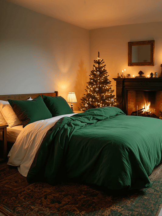 Christmas emerald linen pillowcase