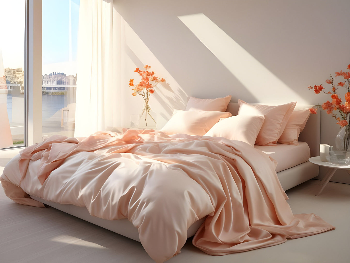 Peach satin pillow cases or shams set 1 or 2 glossy sateen pillow covers Cooling soft silky bedding Natural cotton silk bedding