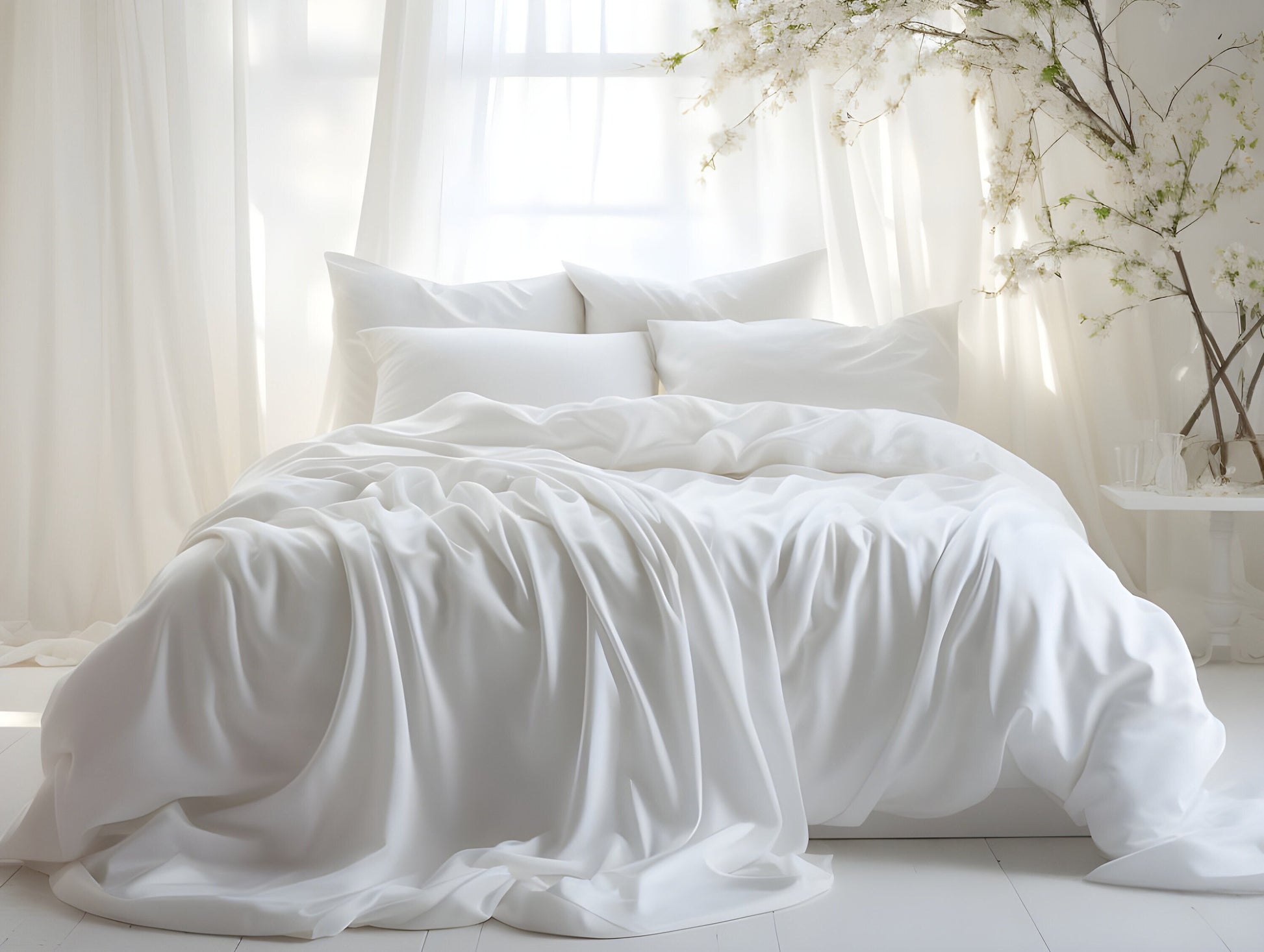 White satin pillow cases or shams set 1 or 2 glossy sateen pillow covers Cooling soft silky bedding Natural cotton silk bedding