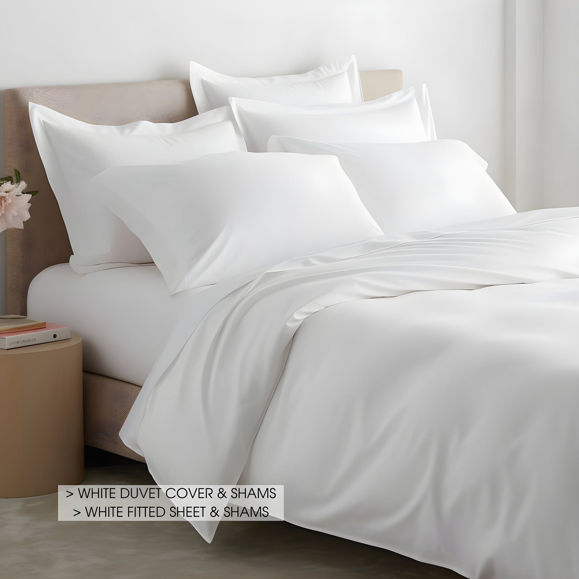 White satin bed linen set Glossy sateen duvet cover and 2 pillow covers Cooling soft silky bedding Natural cotton silk bedding