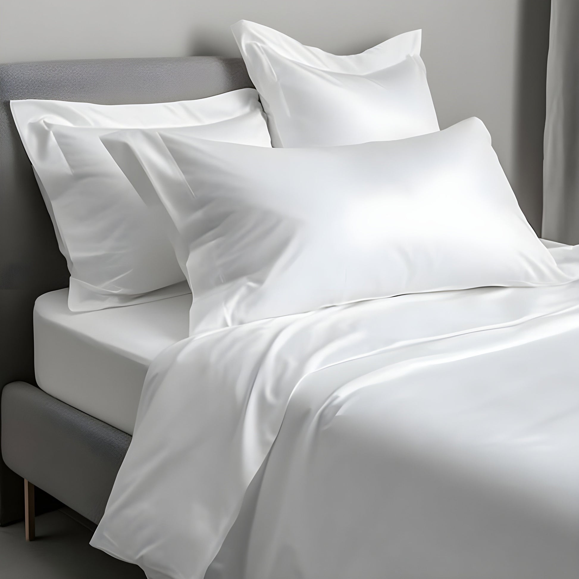 White satin pillow cases or shams set 1 or 2 glossy sateen pillow covers Cooling soft silky bedding Natural cotton silk bedding