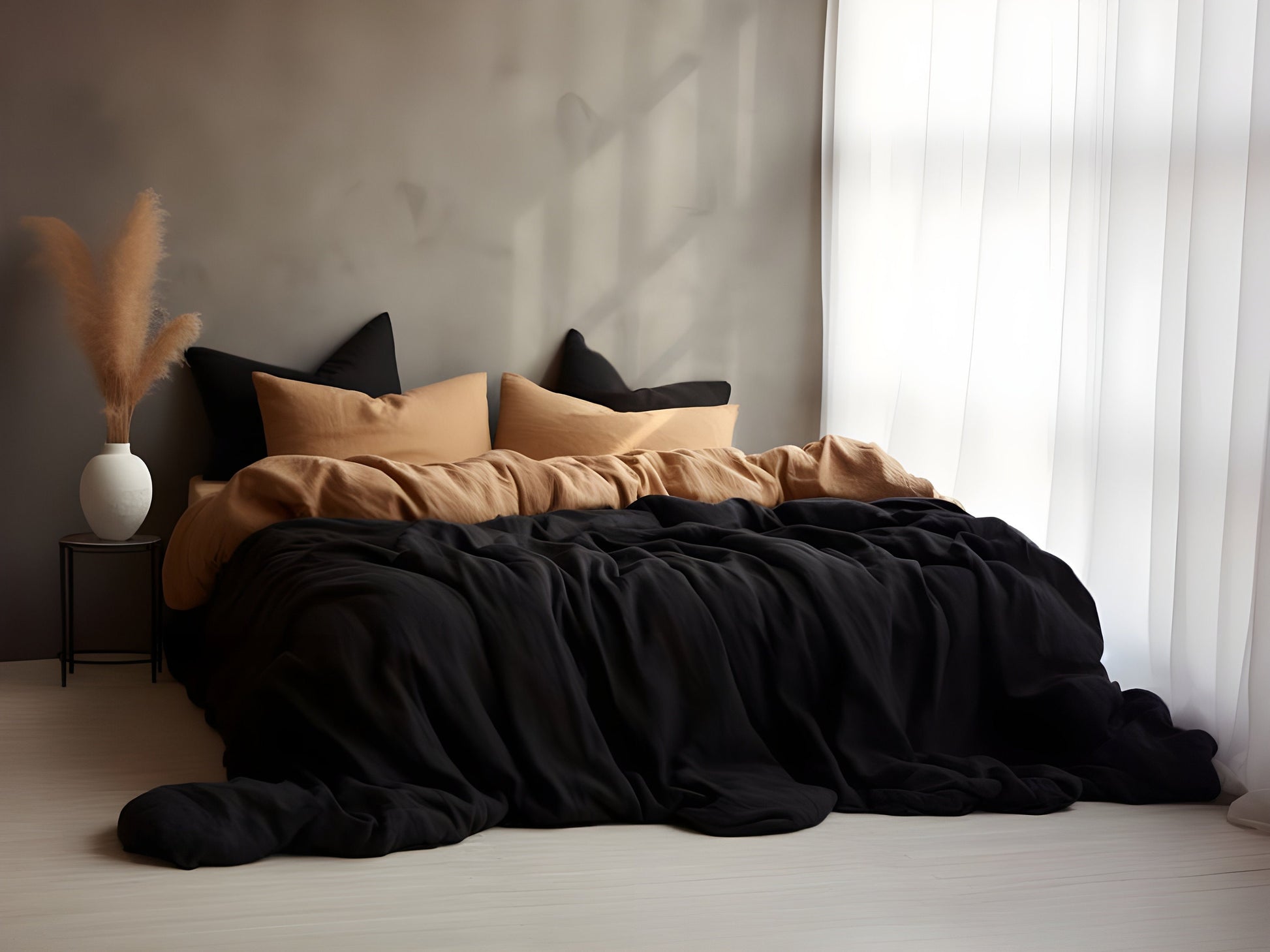 Black linen pillowcase natural softened washed linen pillow covers Stonewashed thermoregulating Standard King Queen Square size