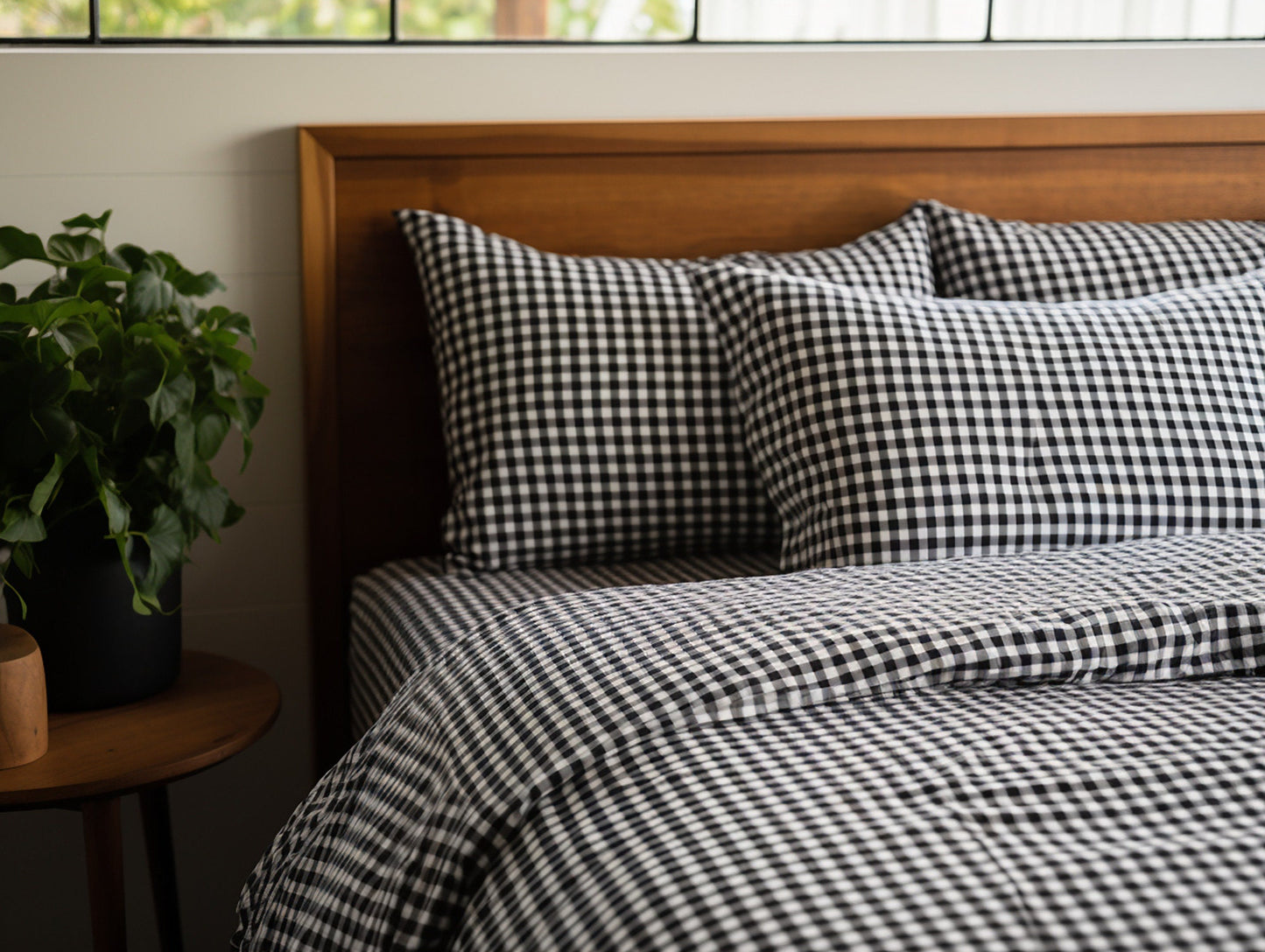 Black gingham cotton bed linen set Checked duvet cover and 2 pillow covers Black checkered cotton bedding Natural black grid cotton bedding