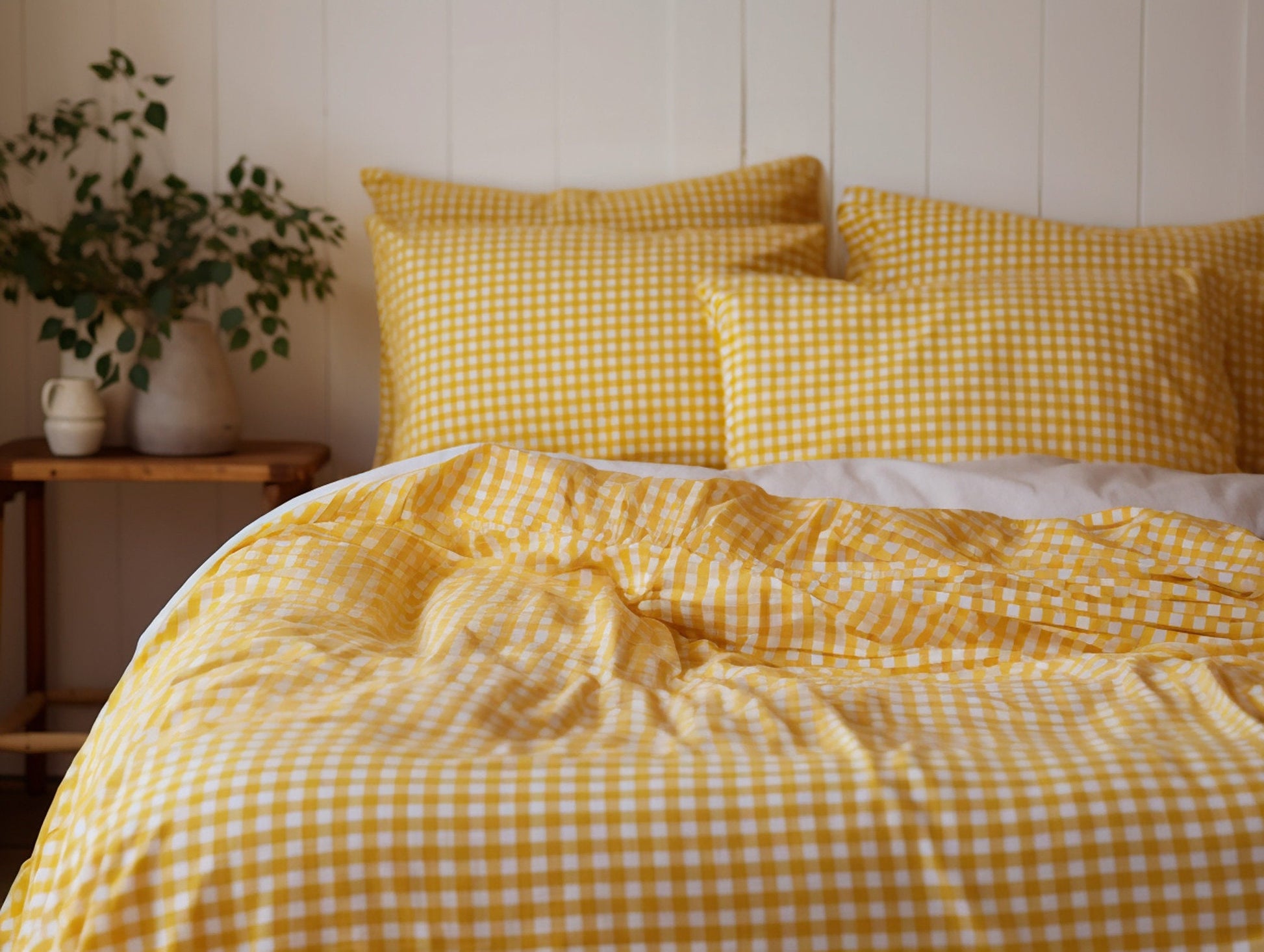 Yellow gingham cotton pillow cases or shams set 1 or 2 Checked yellow pillow covers Yellow checkered cotton sham Yellow grid cotton pillow