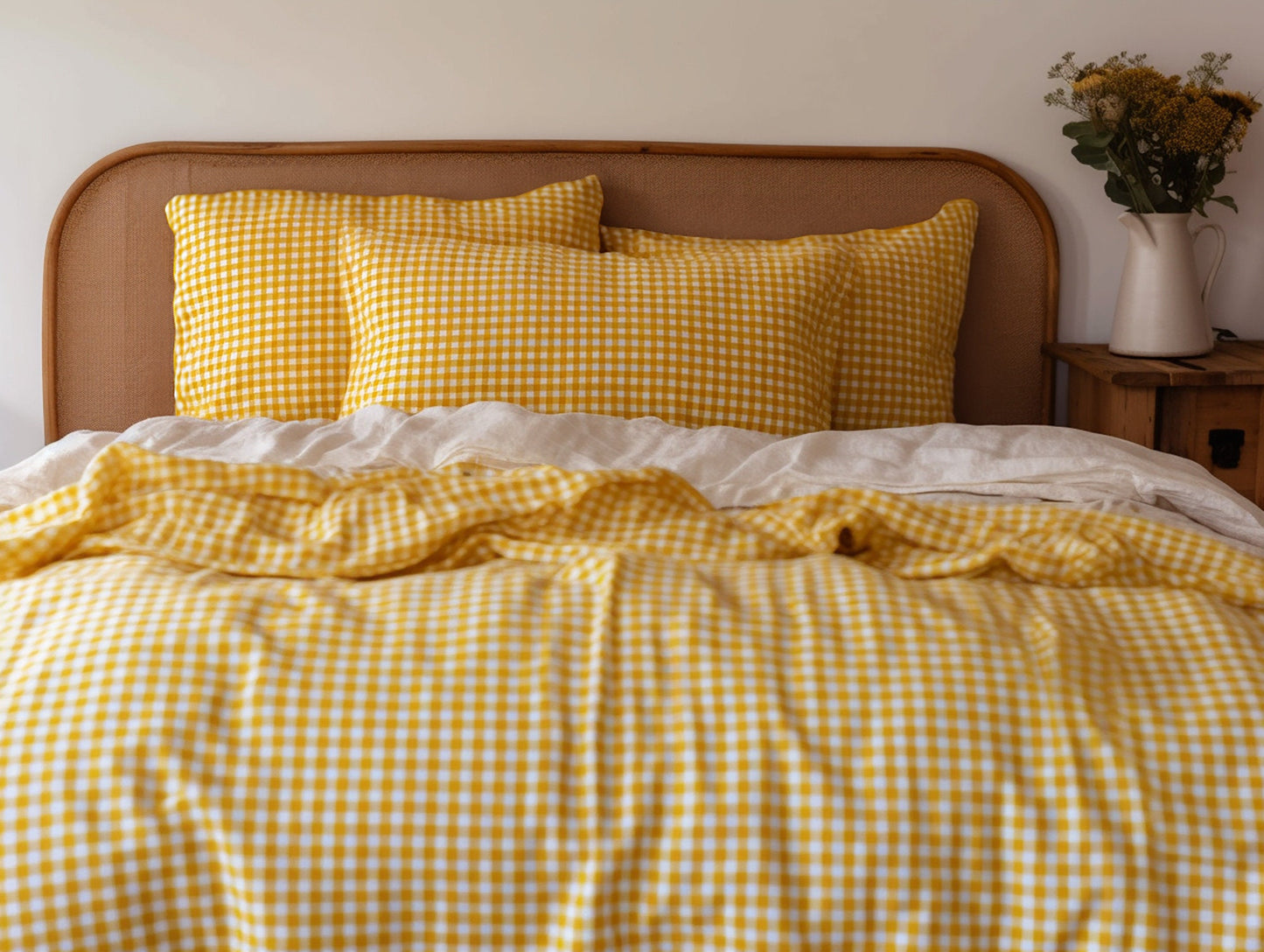 Yellow gingham cotton pillow cases or shams set 1 or 2 Checked yellow pillow covers Yellow checkered cotton sham Yellow grid cotton pillow