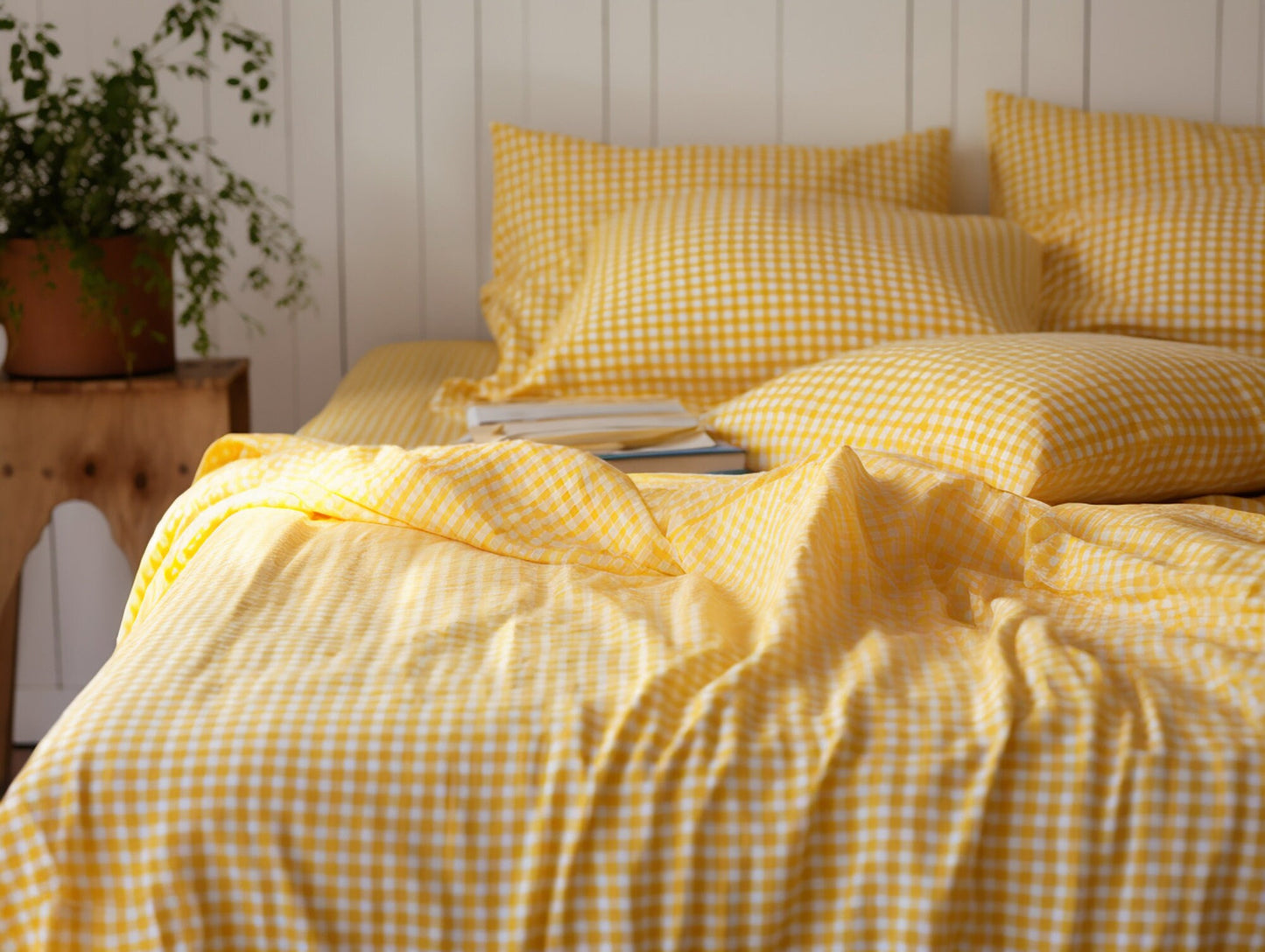 Yellow gingham cotton flat sheet Checkered bed sheet Checked cotton bedding Yellow grid cotton bedding Queen King Double Twin Custom sizes