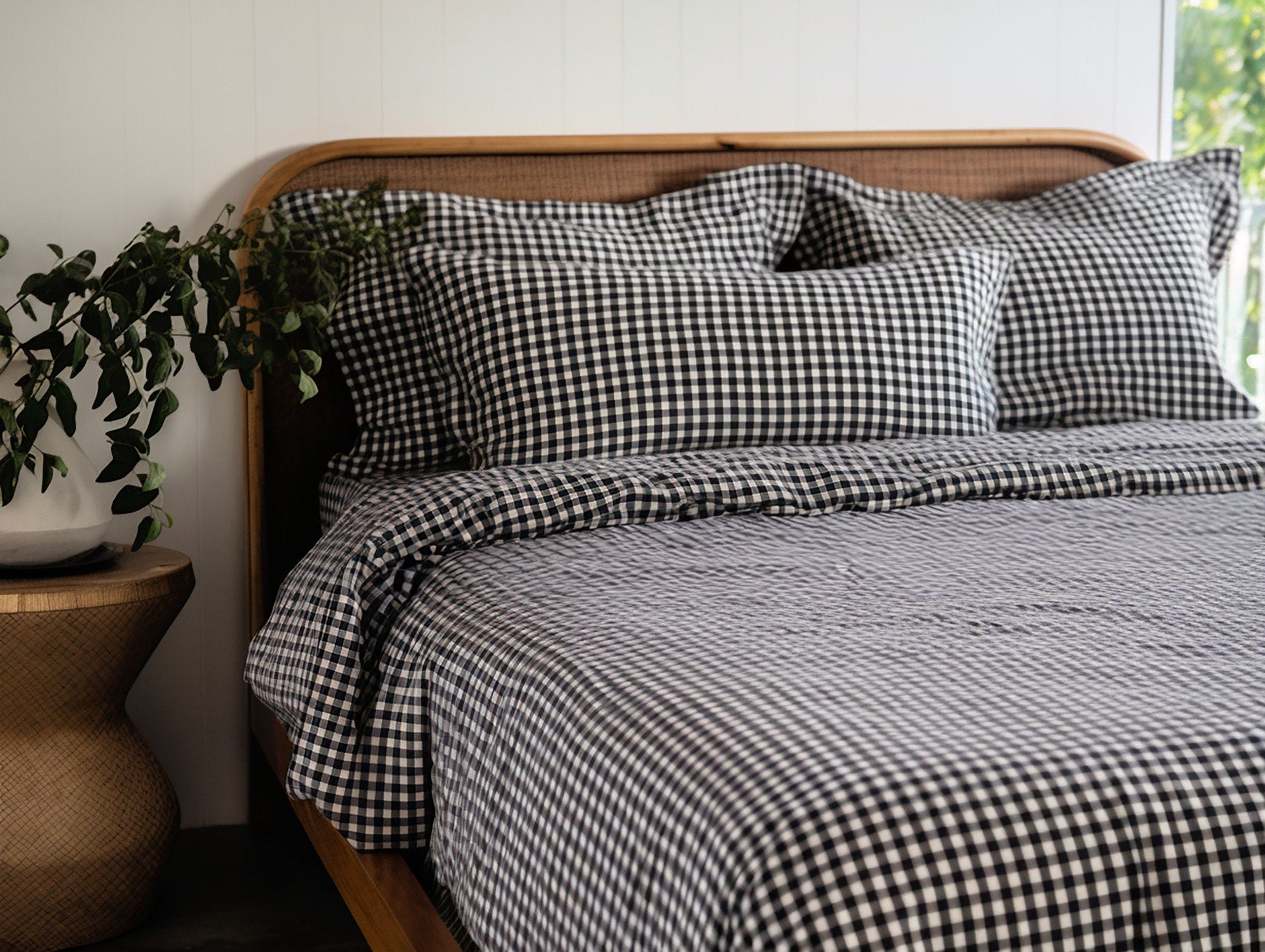 Black gingham cotton pillow cases or shams set 1 or 2 Checked black pillow covers Black checkered cotton sham Black grid cotton pillow