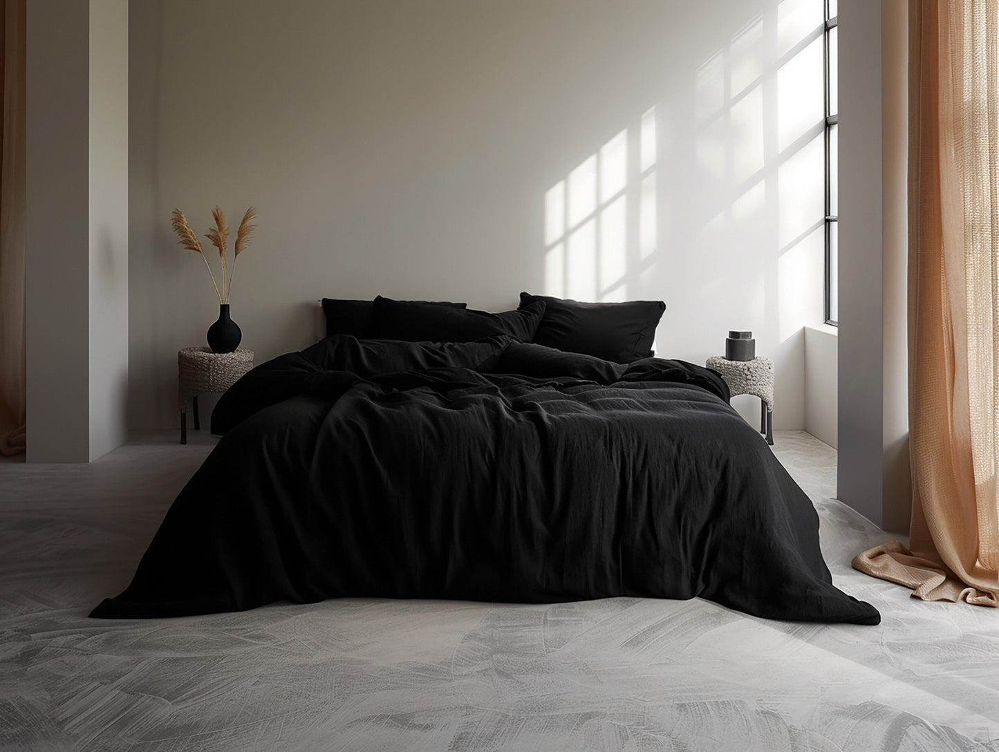 Black natural linen duvet cover and 2 pillow covers Queen King Full Double custom size linen bedding Softened washed thermoregulating