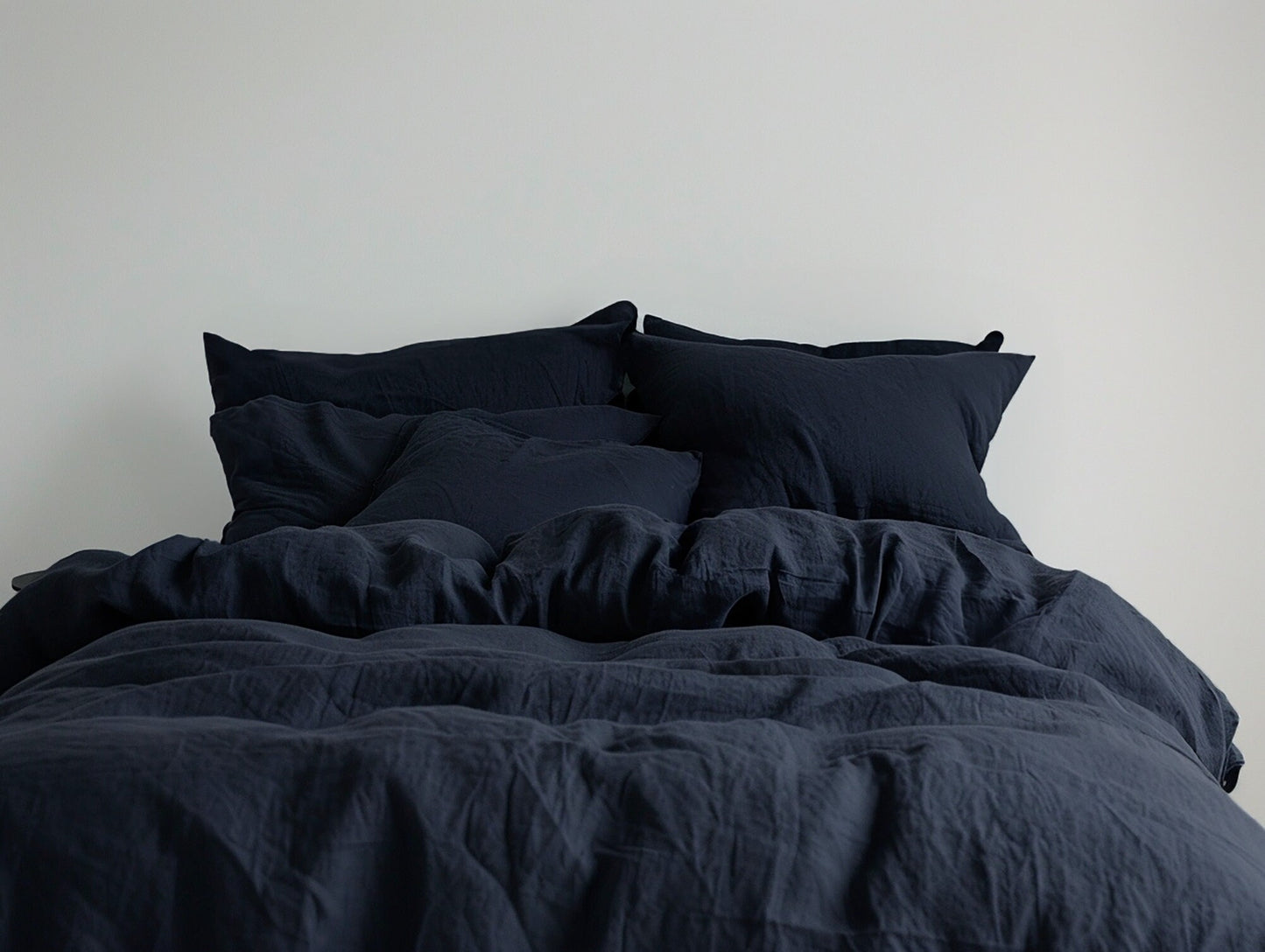 Navy natural linen duvet cover and 2 pillow covers Queen King Full Double custom size linen bedding Softened washed thermoregulating