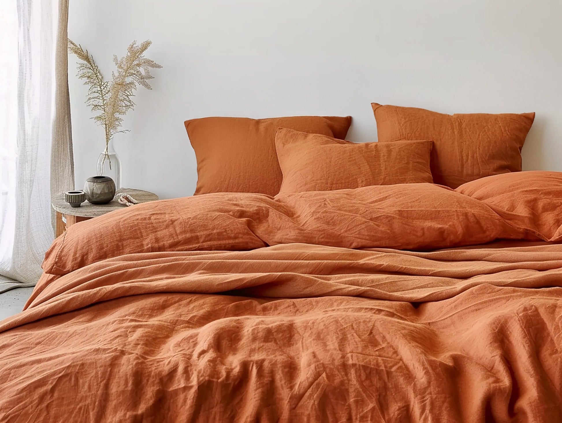 Rust linen pillowcase natural softened washed linen pillow covers Stonewashed thermoregulating Standard King Queen Square size