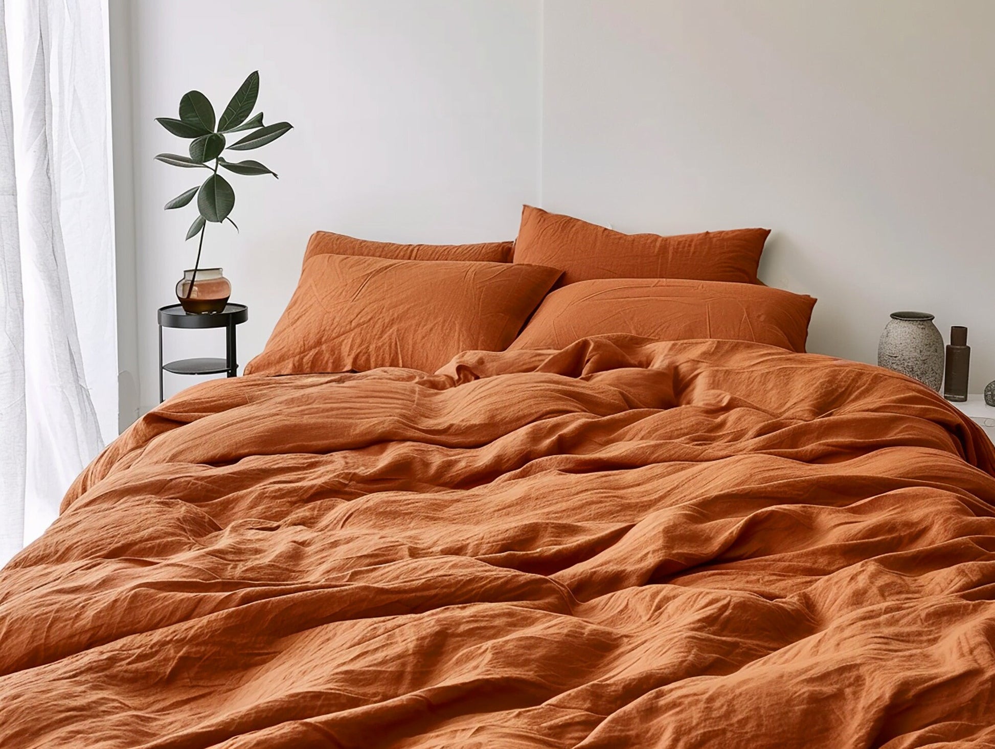 Rust linen pillowcase natural softened washed linen pillow covers Stonewashed thermoregulating Standard King Queen Square size