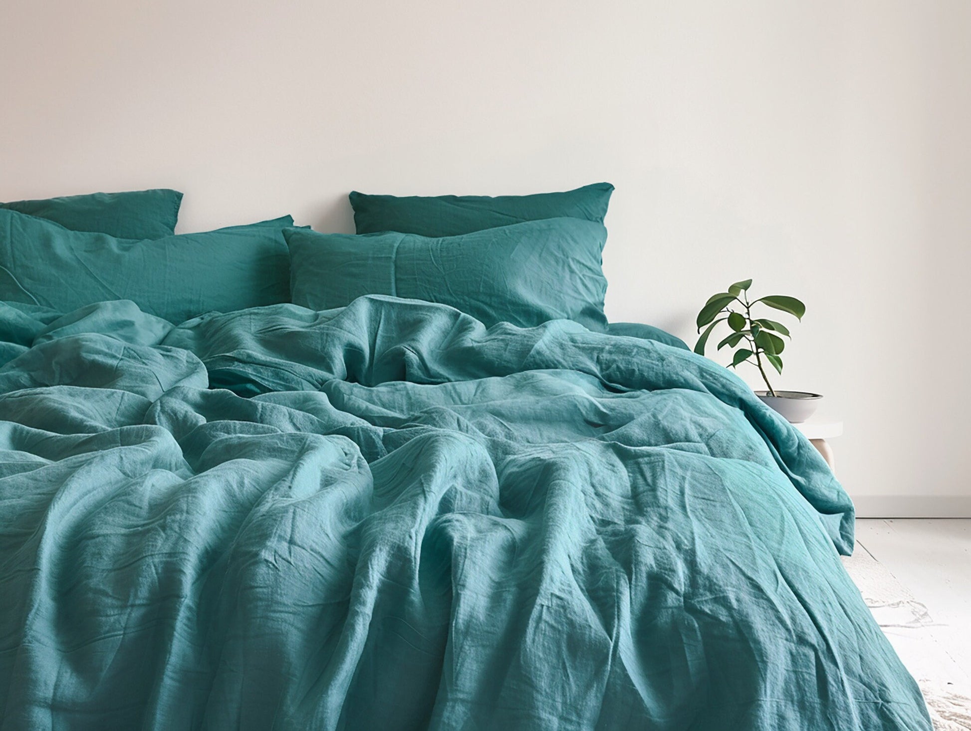 Teal linen pillowcase natural softened washed linen pillow covers Stonewashed thermoregulating Standard King Queen Square size