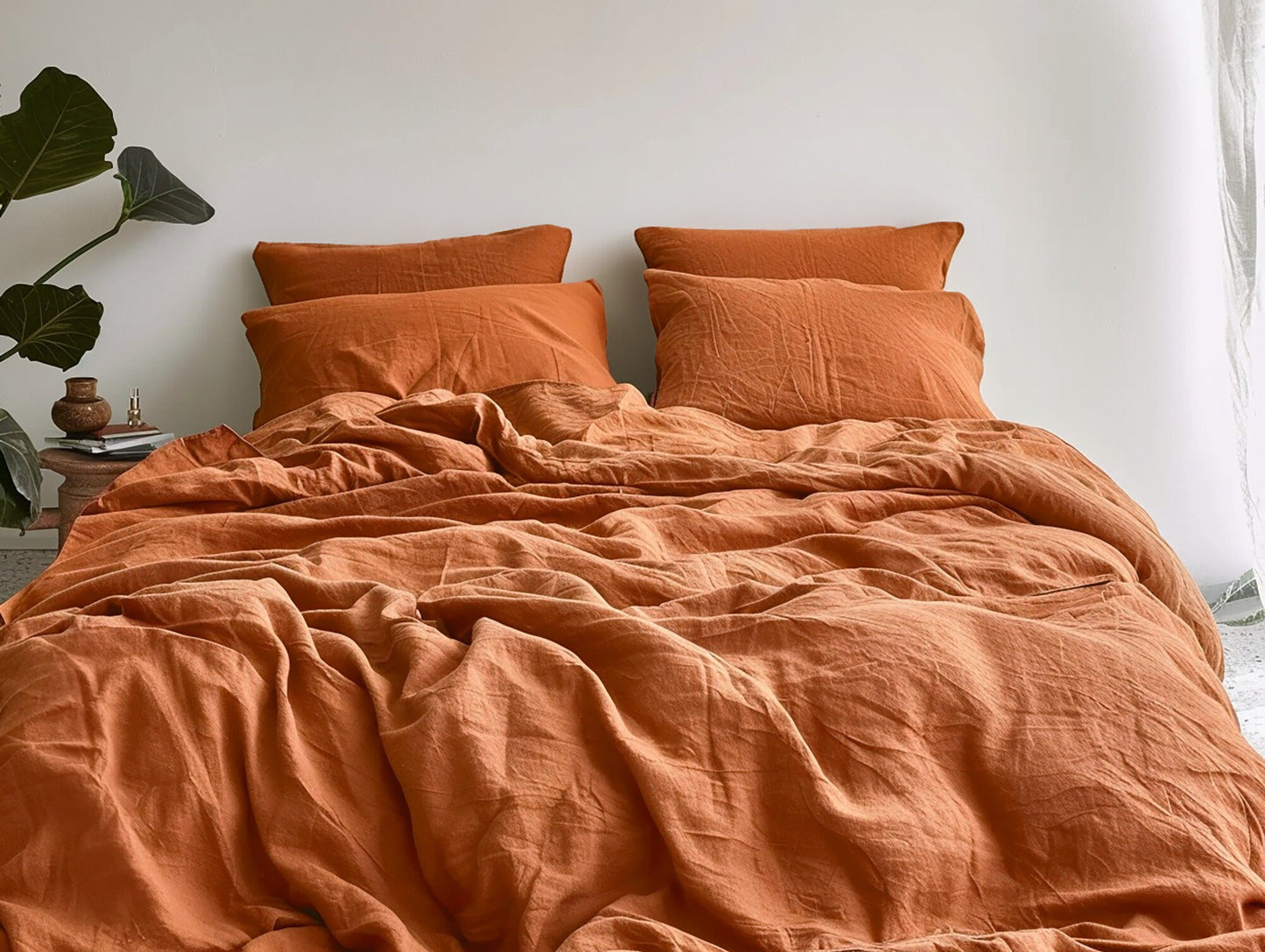 Rust linen pillowcase natural softened washed linen pillow covers Stonewashed thermoregulating Standard King Queen Square size