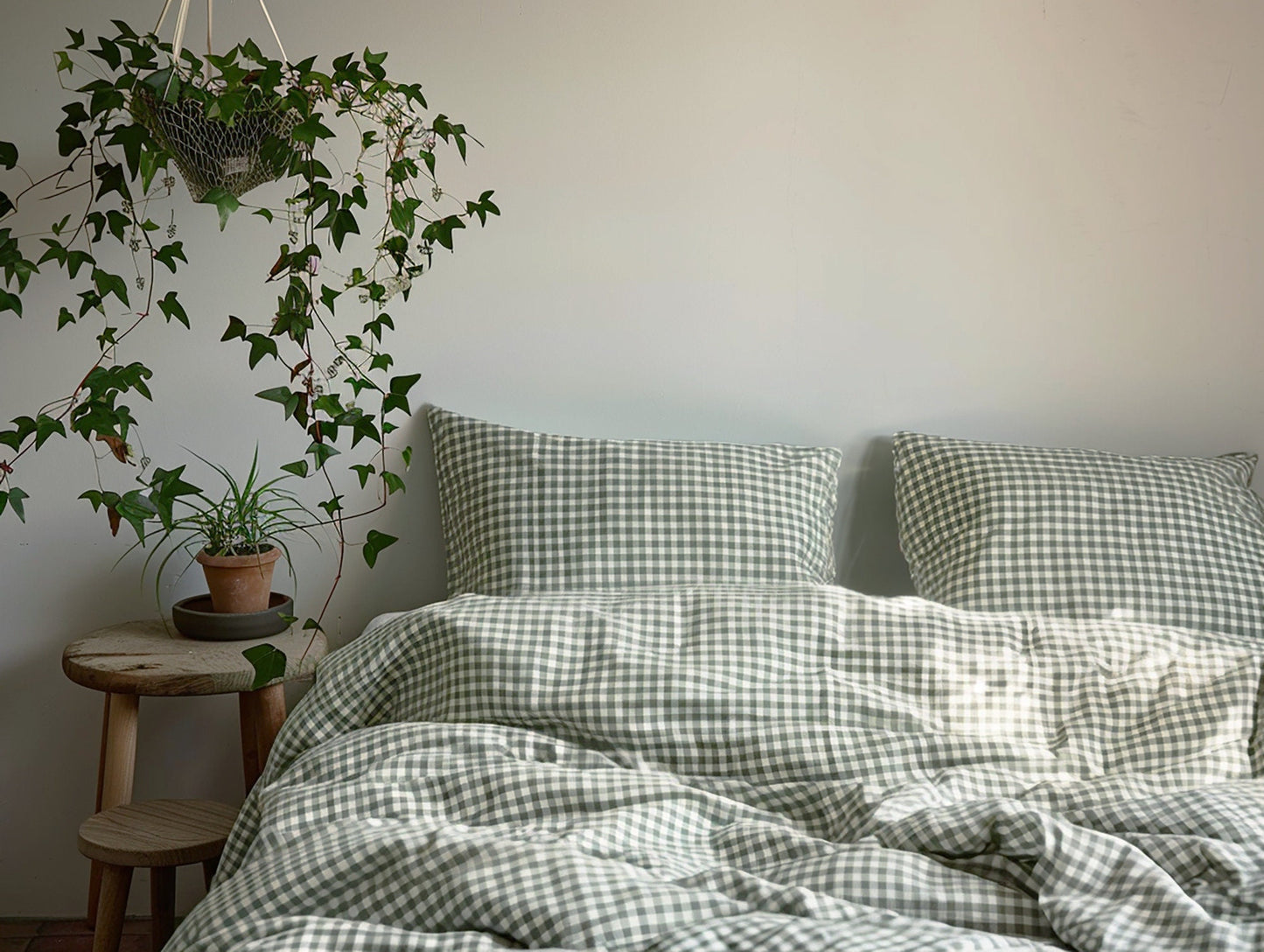 Gray sage gingham cotton pillow cases or shams set 1 or 2 Checked green pillow covers Sage checkered cotton sham Green grid cotton pillow