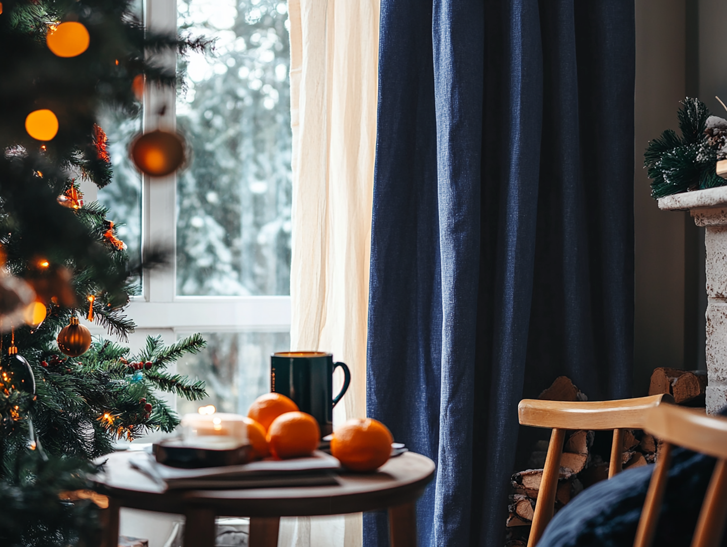 Christmas indigo curtains