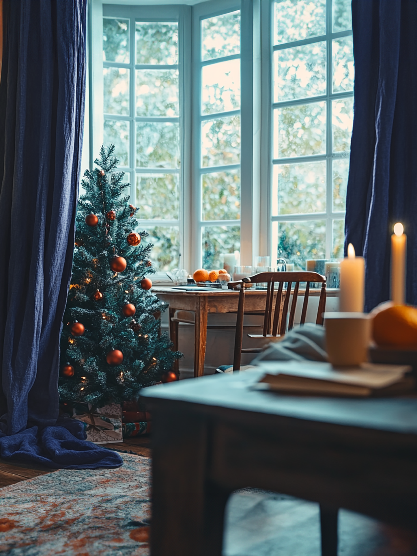 Christmas indigo curtains