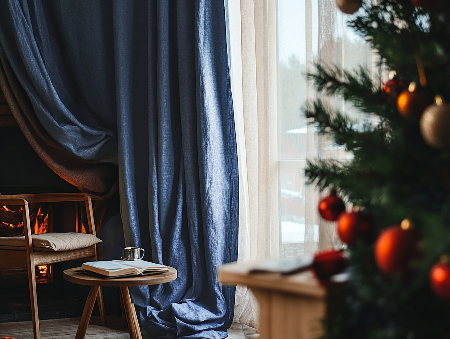 Christmas indigo curtains