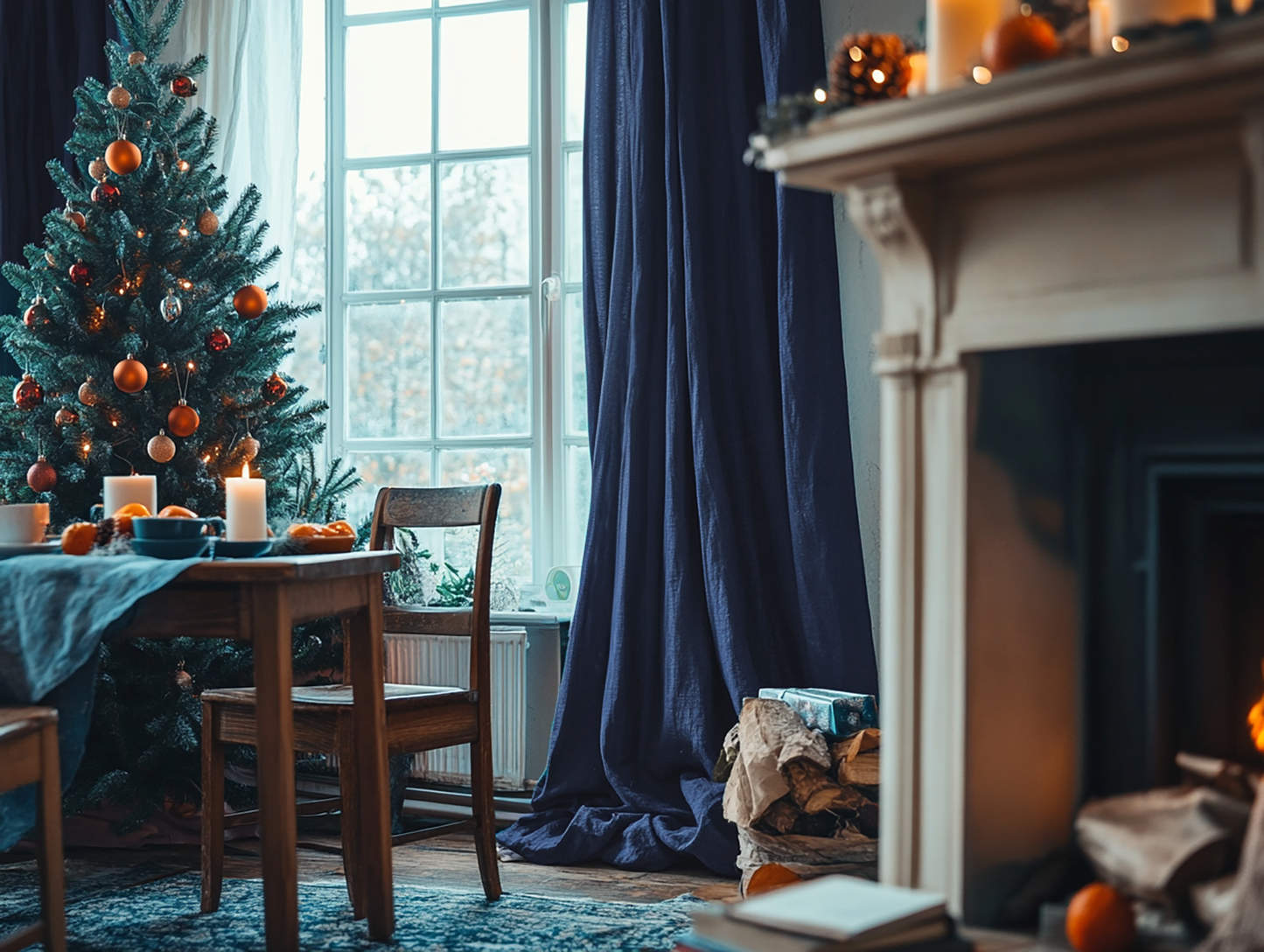 Christmas indigo curtains