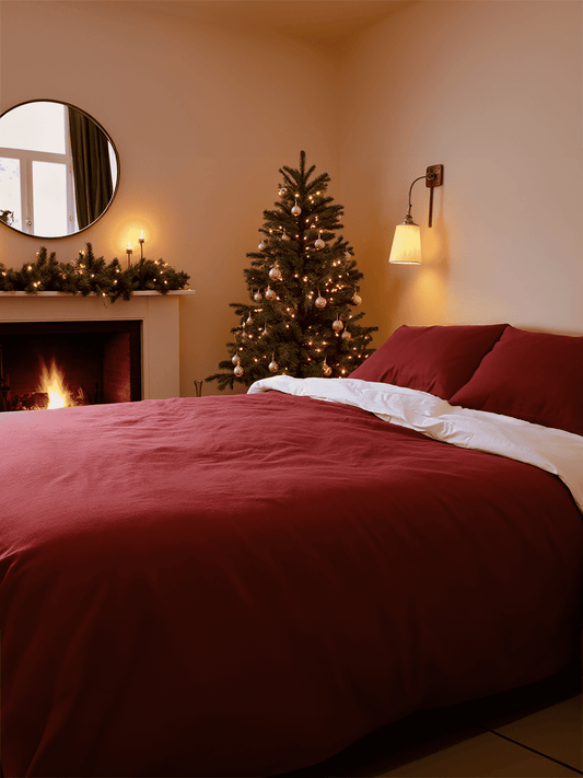 Christmas terracotta linen coverlet