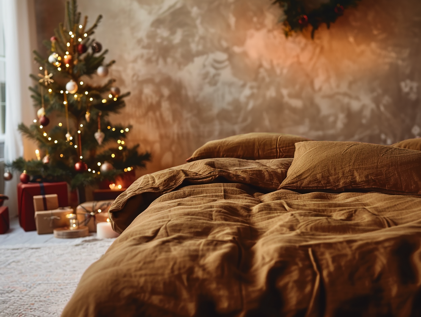 Housse de couette en lin cannelle de Noël