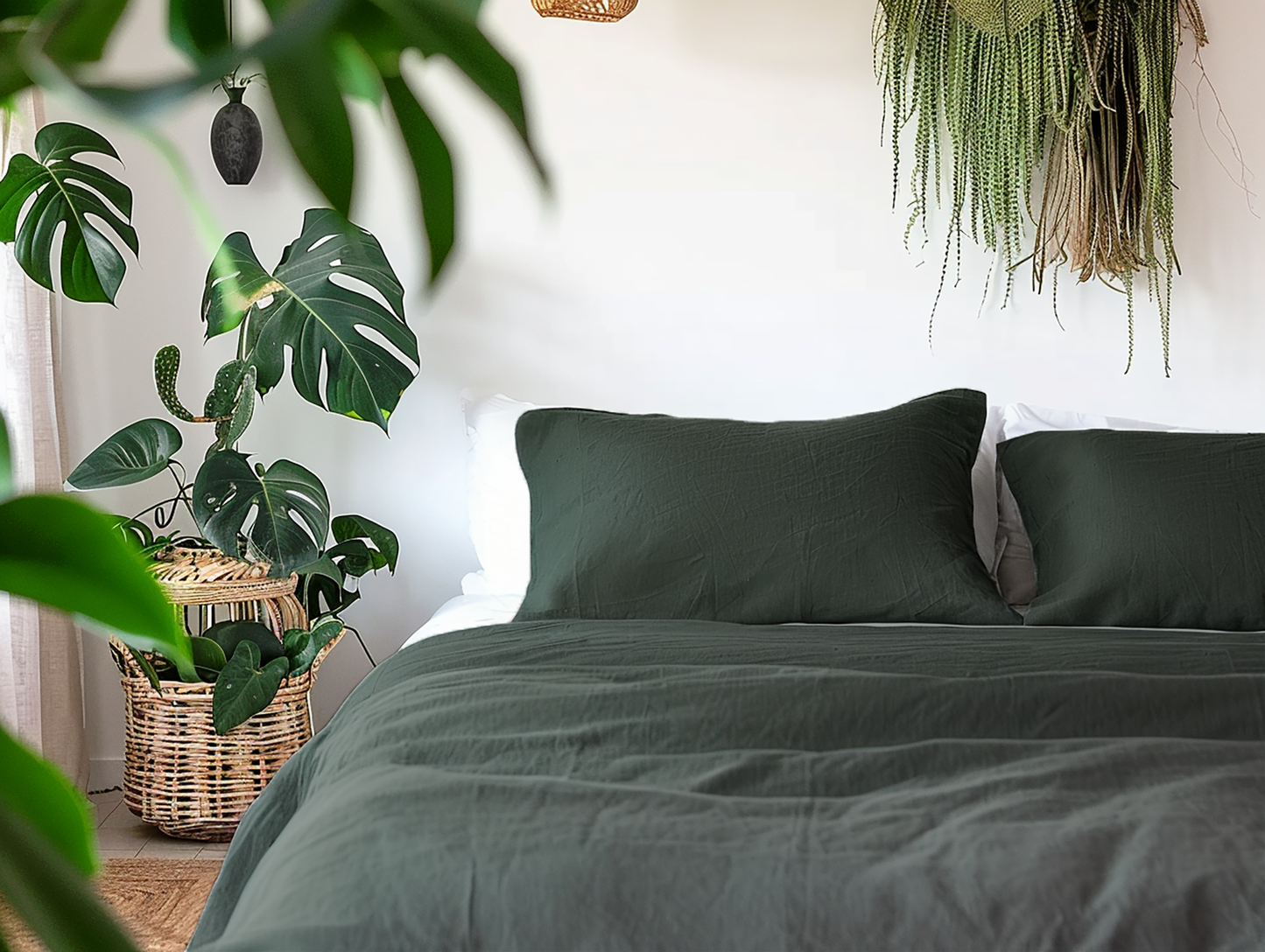 Dark green coverlet