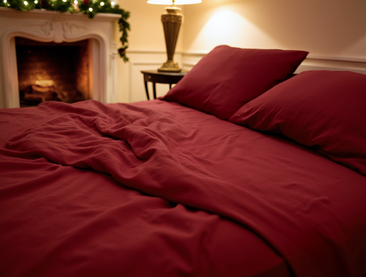 Christmas terracotta linen coverlet