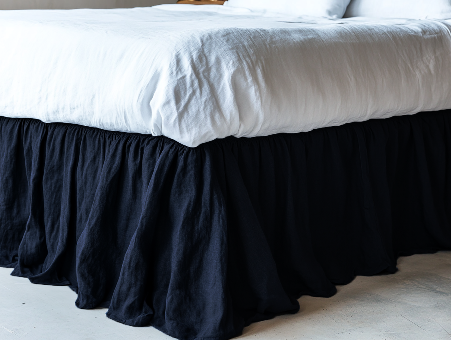 Navy ruffled bed skirt