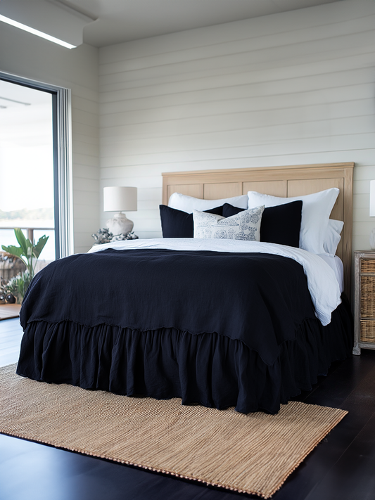 Navy ruffled bed skirt