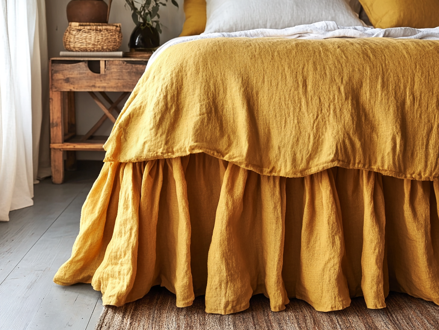 Ochre ruffled bed skirt