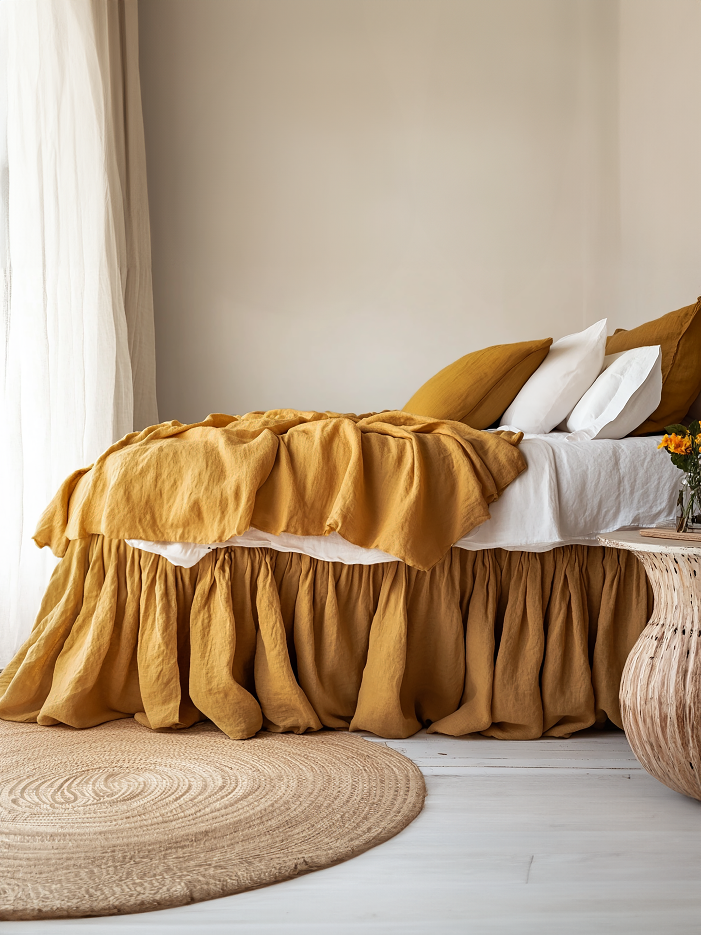 Ochre ruffled bed skirt