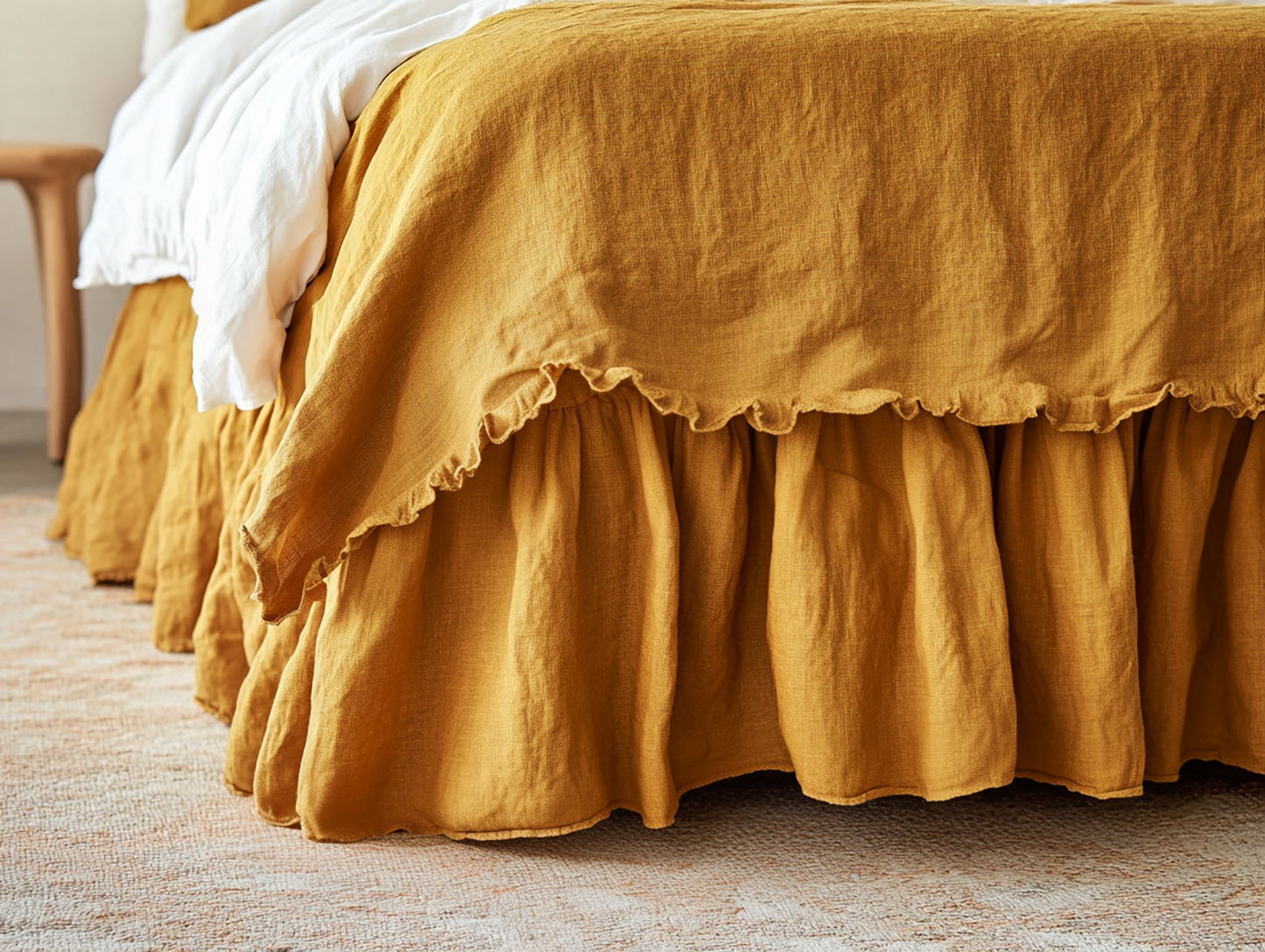 Ochre ruffled bed skirt